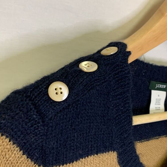 J. Crew Tan and Navy Striped Wool Mohair V-Neck Sweater Size S - Picture 5 of 9
